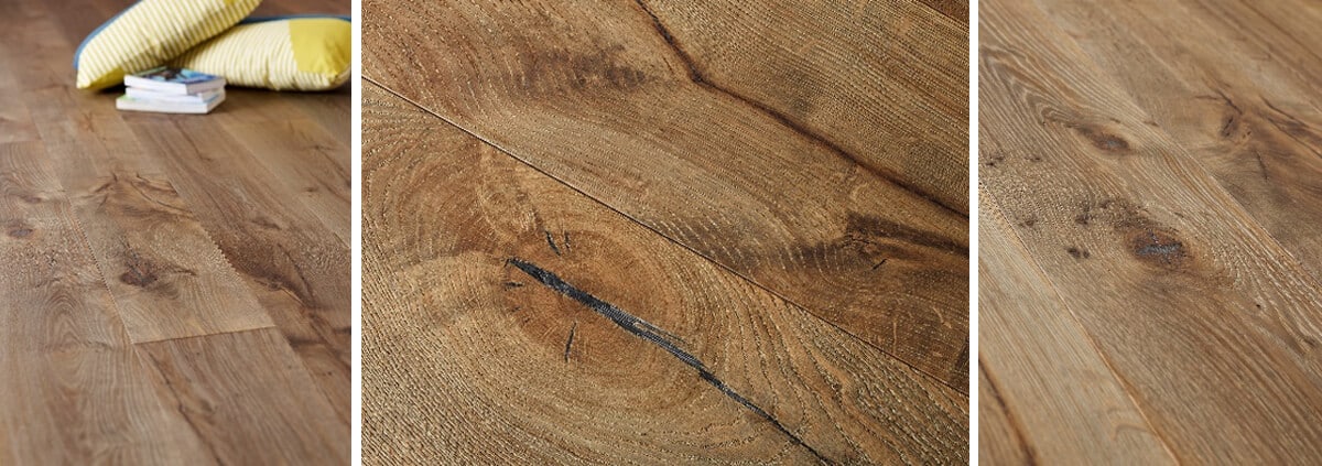 Close-up of hardwood floor boards with natural grain and knots