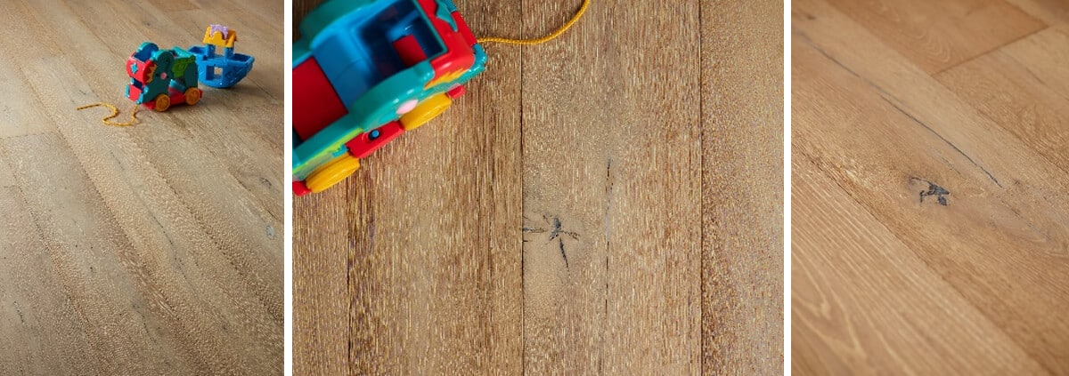 Close-up of floor sanding dust generated during renovation in a London home, emphasizing the impact of dust.