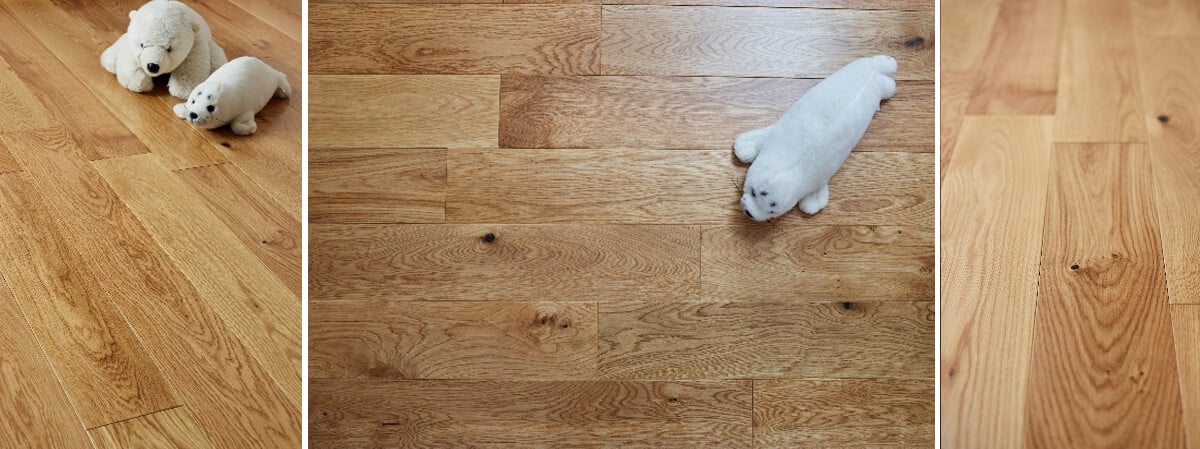 A worn out wood floor showing visible scratches and wear in a London home.